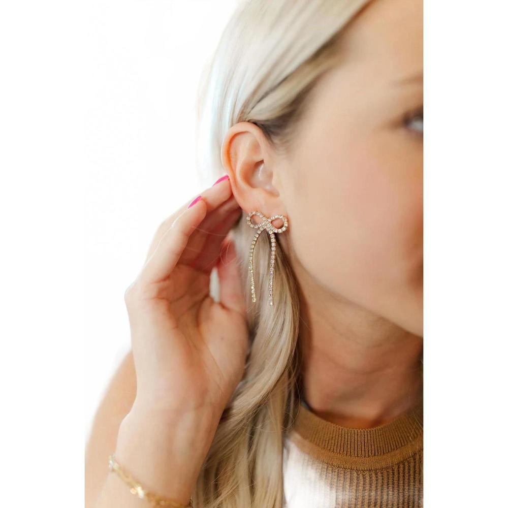 NEW TAYLOR SHAYE women's lina bow drop earrings in crystal